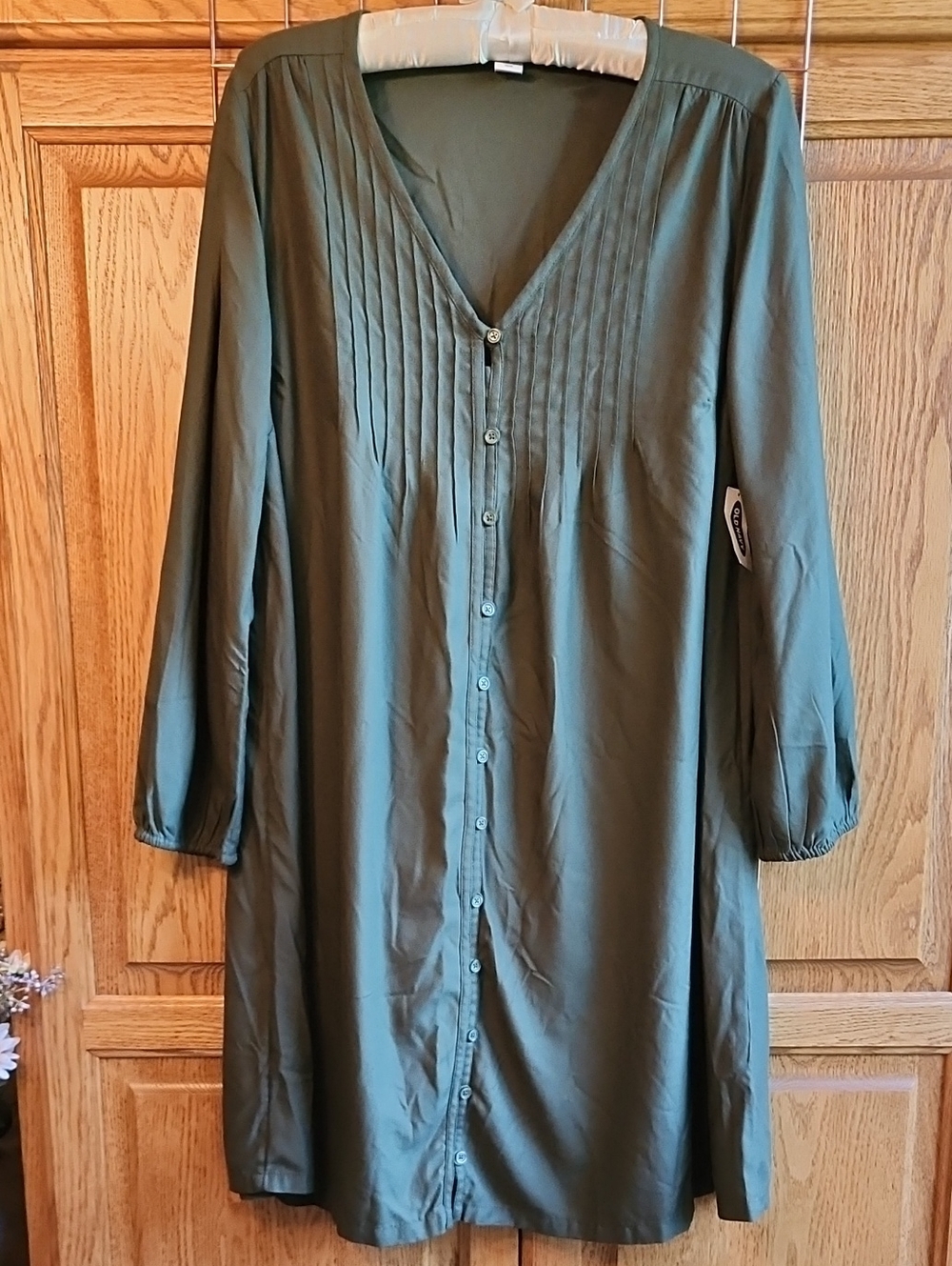 Old Navy Olive Green Long Sleeve Button Front Dress